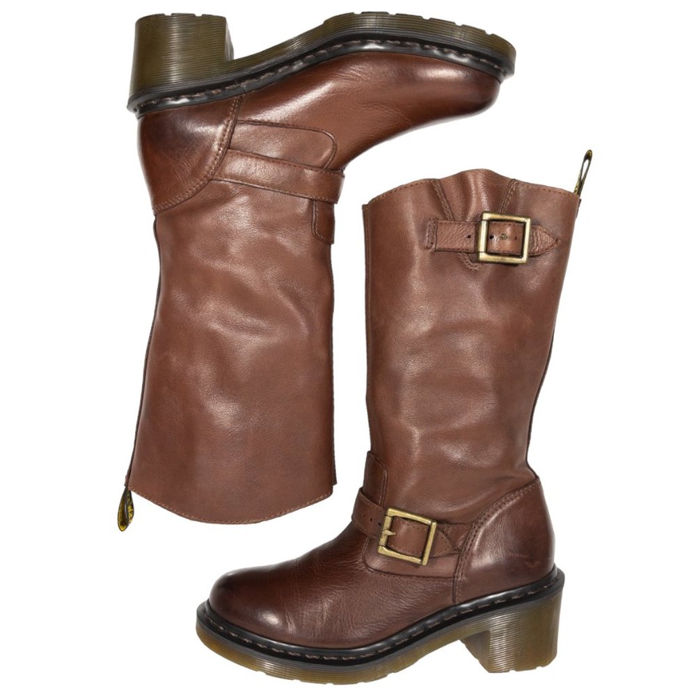 Dr Martens Rowena Brown Engineer Moto Mid Calf Buckle Boots Womens US 7